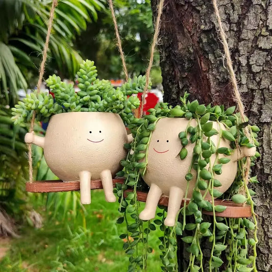 Swing Cartoon Head Resin Flowerpot