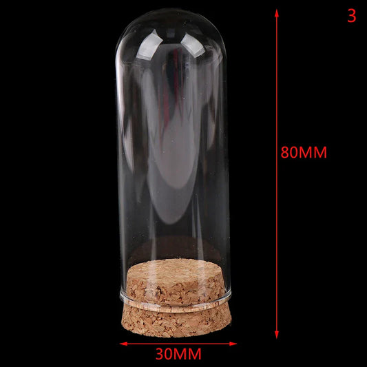1pc Dollhouse Glass Dome Display with Wooden Cork Base
