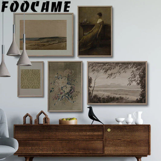 European Vintage Flower Landscape Canvas Art